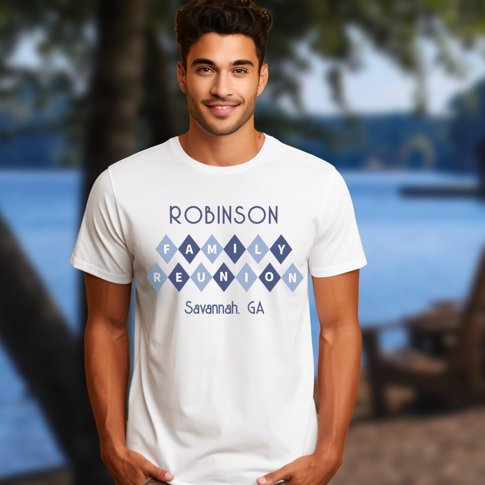 Discover Family Reunion Custom Names Date Location Blue Fun Personalized T-Shirt