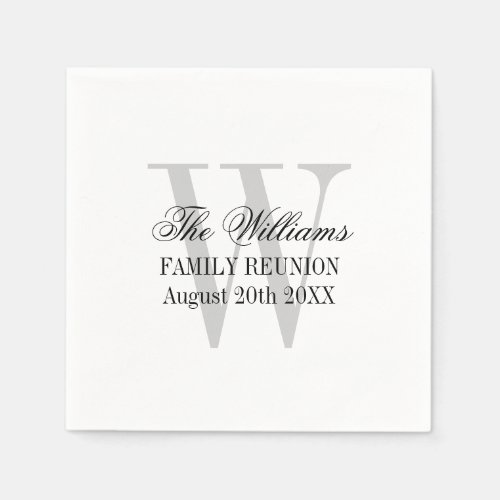 Family reunion custom paper napkins with monogram