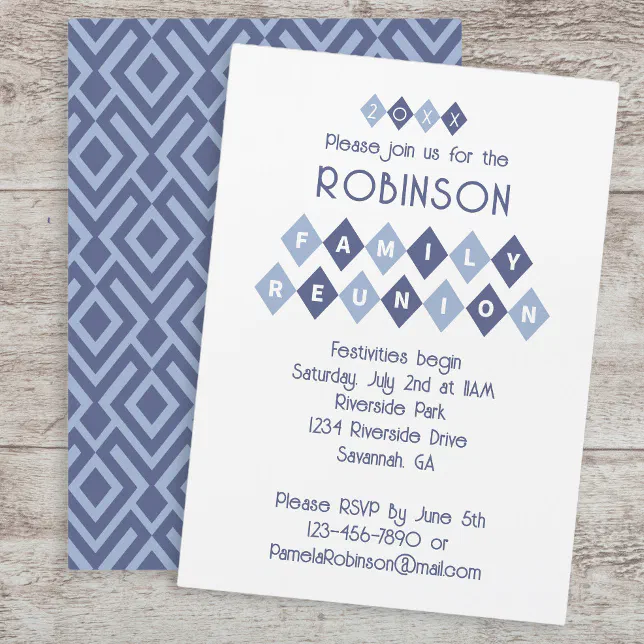 Fun Blue Invite Frame Family Reunion Custom Party Celebration Fun Blue Invitation | Zazzle