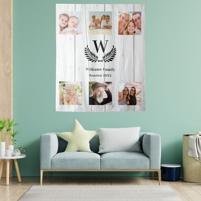 Family reunion custom photo collage monogram tapestry (Creator Uploaded)