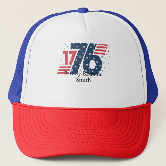 Family Reunion Customizable Patriotic 4th of July Trucker Hat (Front)