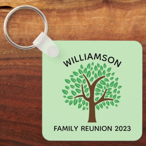 Family Reunion Cute Green Tree Custom Keepsake Keychain