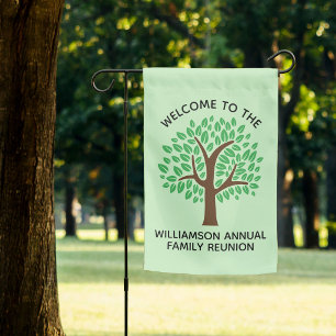 Family Reunion Cute Green Tree Custom Welcome Garden Flag