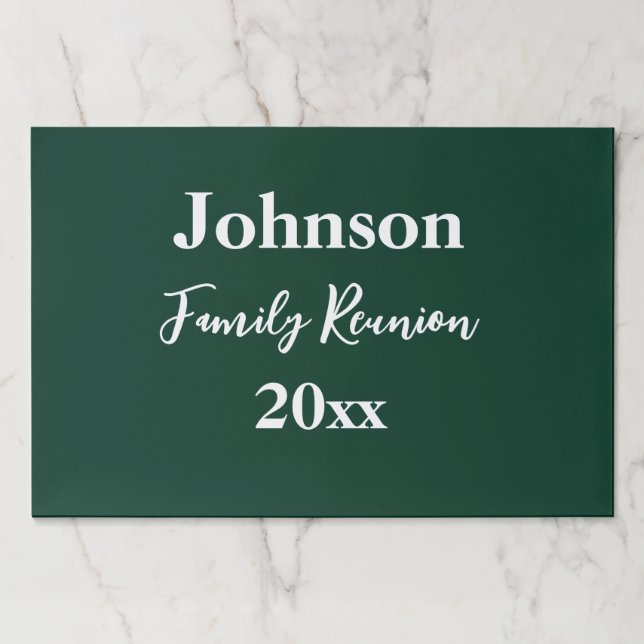 Family Reunion Dark Green White Name Year Placemat (Front)