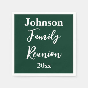 Family Reunion Dark Green White Name Year Template Napkins