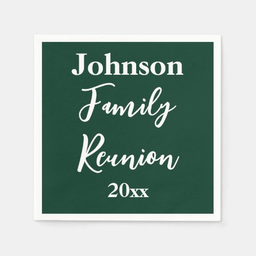 Family Reunion Dark Green White Name Year Template Napkins