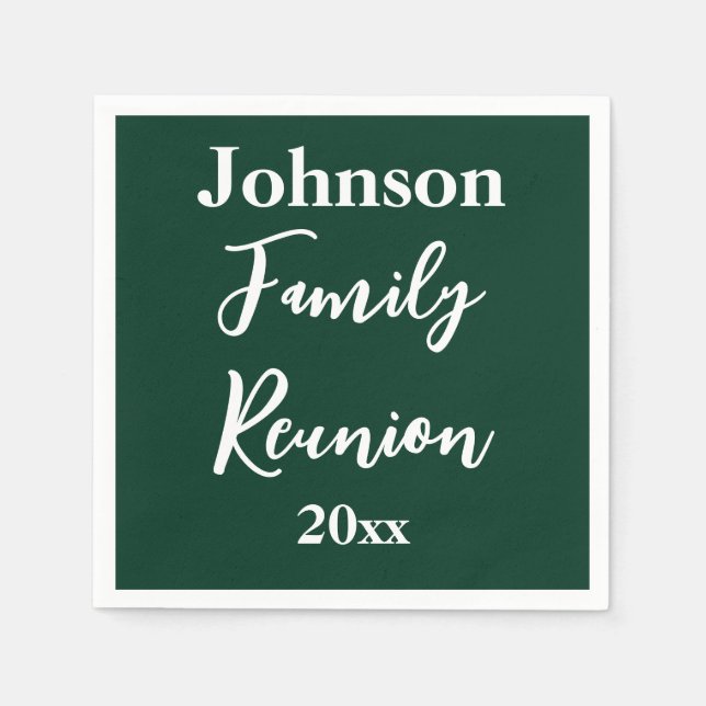 Family Reunion Dark Green White Name Year Template Napkins (Front)