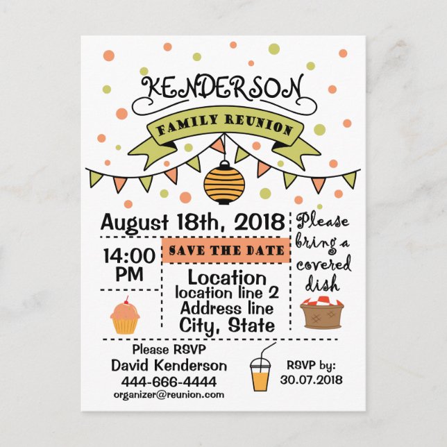 Family Reunion design Announcement Postcard (Front)