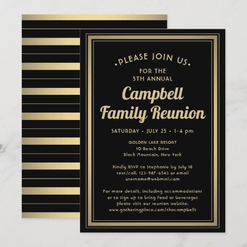 Family Reunion Elegant Black and Gold Bordered