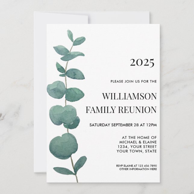 Family Reunion Elegant Eucalyptus Invitation (Front)