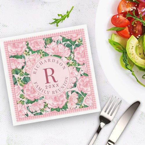 Family Reunion Elegant Pink Floral Summer Party Napkins