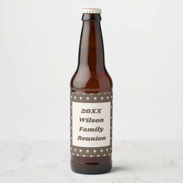 Family Reunion Elegant Silver Polka Dot Pattern Beer Bottle Label (Front)