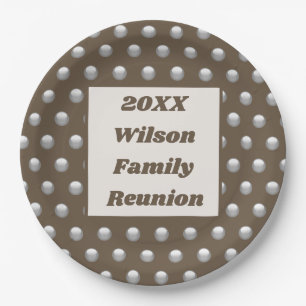 Family Reunion Elegant Silver Polka Dot Pattern Paper Plates