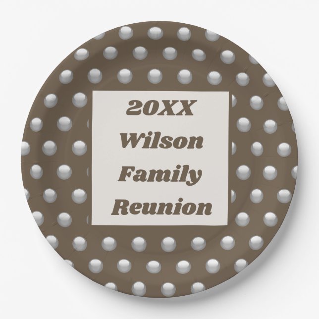 Family Reunion Elegant Silver Polka Dot Pattern Paper Plates (Front)