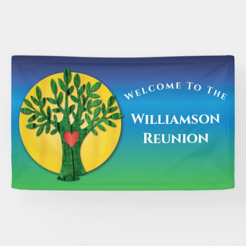 Family Reunion Elegant Tree Love Heart Colorful Banner