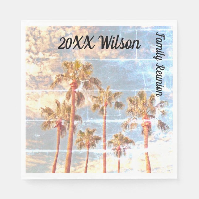 Family Reunion Faded Photo Vintage Palm Trees Napkins (Front)