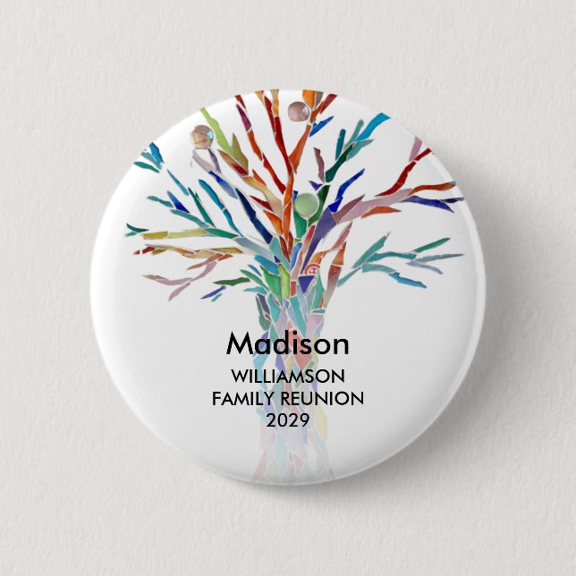 Family Reunion Family Tree Custom Name Badge Button (Front)