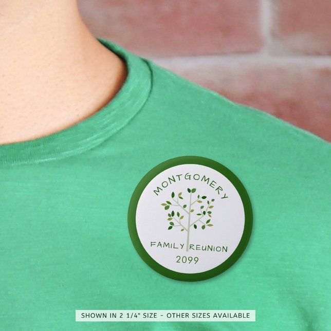 Family Reunion Family Tree Green Personalized Button (Creator Uploaded)