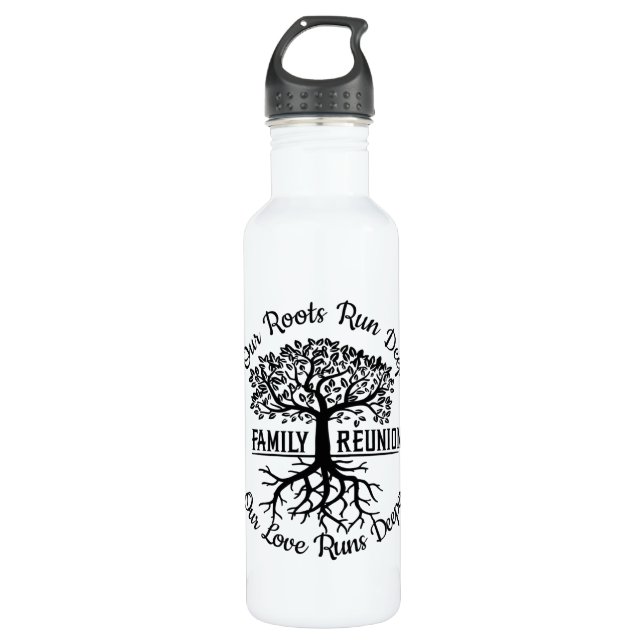 Family Reunion Family Tree Heart Roots Stainless Steel Water Bottle (Front)