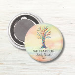 Family Reunion Family Tree  Magnet<br><div class="desc">These colourful Family Reunion Magnets are decorated with a mosaic family tree in the colors of the rainbow on a watercolor background.
Customize them with your family name and the year.
Original Mosaic and Watercolor © Michele Davies.</div>