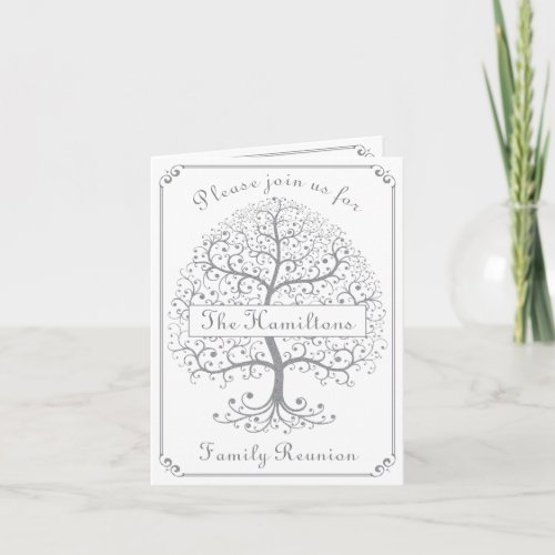 Family Reunion Family Tree Silver Elegant Modern Invitation