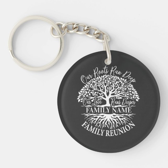 Family Reunion Family Tree White Text Keychain (Front)