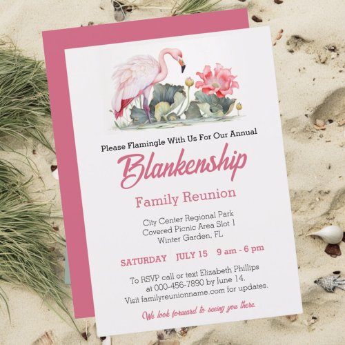 Family Reunion Flamingo Art One Day Event Custom Invitation