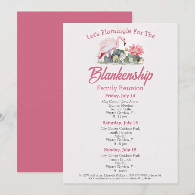 Family Reunion Flamingo Art Three Day Event Custom Invitation (Front/Back)