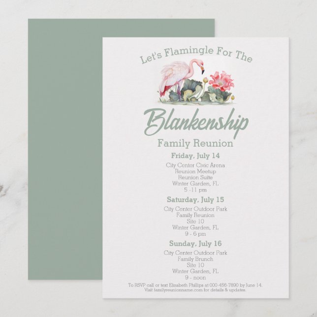 Family Reunion Flamingo Art Three-Day Tropical Invitation (Front/Back)
