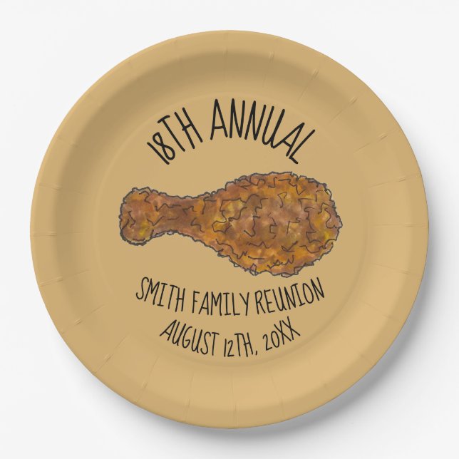Family Reunion Fried Chicken Leg Drumstick Picnic Paper Plates (Front)