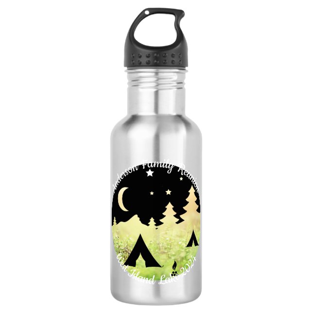 Family reunion fully customizable camping  stainless steel water bottle (Front)