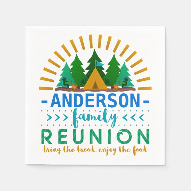 Family Reunion Funny Camping Party | Custom Name Paper Napkins (Front)