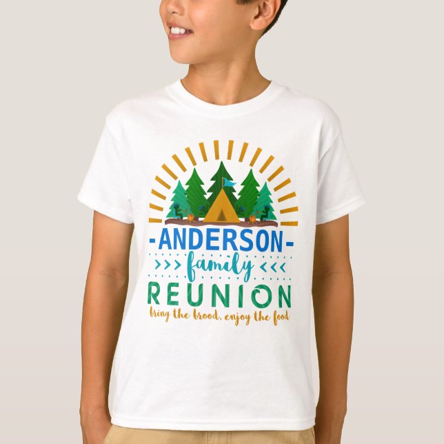 Family Reunion Funny Camping Sun Ray | Custom Name T-Shirt (Front)