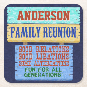 Family Reunion Funny Wooden Sign   Custom Name Square Paper Coaster