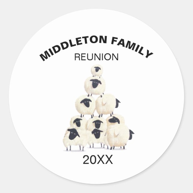 Family Reunion Gathering Fun Black Name Classic Round Sticker (Front)