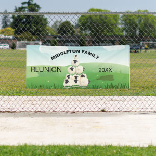 Family Reunion Gathering Fun Sheep Black White Banner
