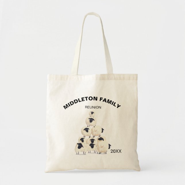 Family Reunion Gathering Fun Sheep Black White Tote Bag (Front)