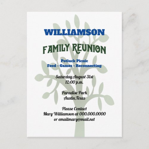 Family Reunion Gathering Invitation Postcard