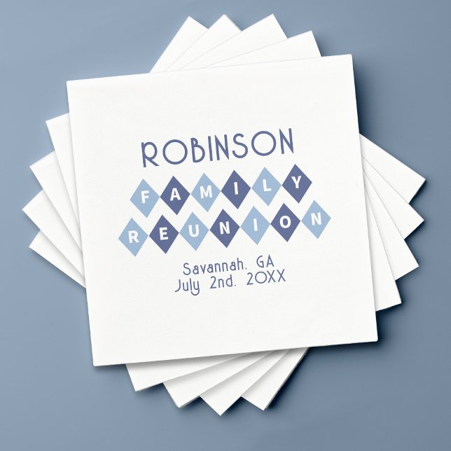 Family Reunion Gathering Modern Blue Party Picnic Napkins (You can FULLY customize ALL colors in this fun Family Reunion party napkin!)