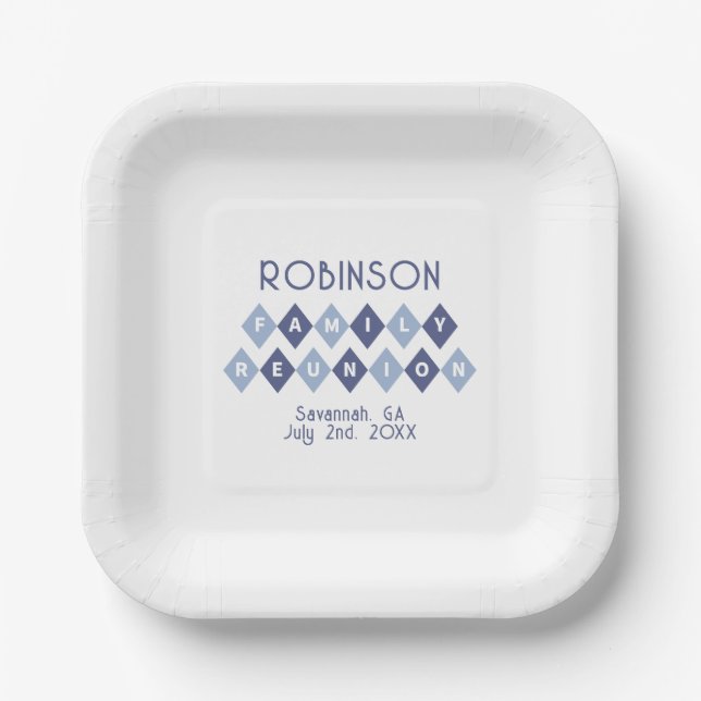 Family Reunion Gathering Modern Blue Picnic Party Paper Plates (Front)
