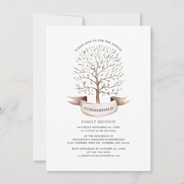 Family Reunion Genealogy Tree Watercolor Modern In Invitation (Front)
