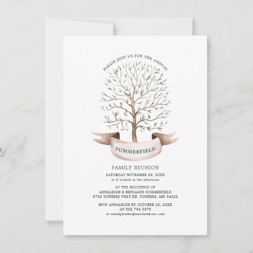 Family Reunion Genealogy Tree Watercolor Modern In Invitation