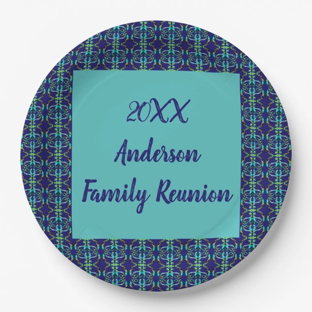 Family Reunion Geometric Tie-dye Yearly Gathering Paper Plates (Front)