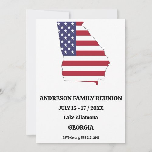 FAMILY REUNION GEORGIA MAP Red White Blue USA Flag Invitation