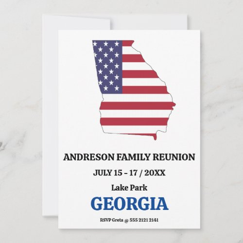 FAMILY REUNION GEORGIA STATE MAP USA Flag Invitation