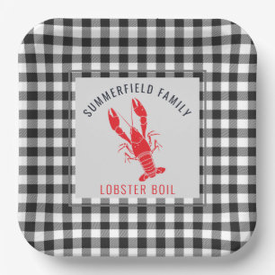 Family Reunion Gingham Plaid Black Lobster Boil Paper Plates