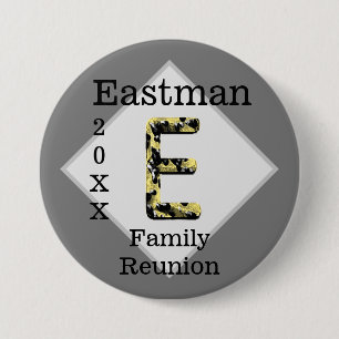 Family Reunion Gold Black Letter E Monogram Button