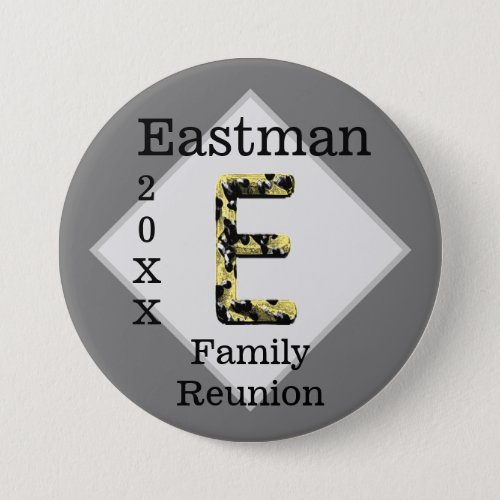 Family Reunion Gold Black Letter E Monogram Button
