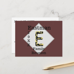 Family Reunion Gold Black Monogram E Invitation Postcard