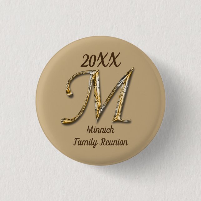 Family Reunion Gold Letter M Monogram Keepsake Button (Front)